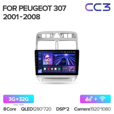 Штатная автомагнитола на Android TEYES CC3 для Peugeot 307 1 2001-2008 3/32gb