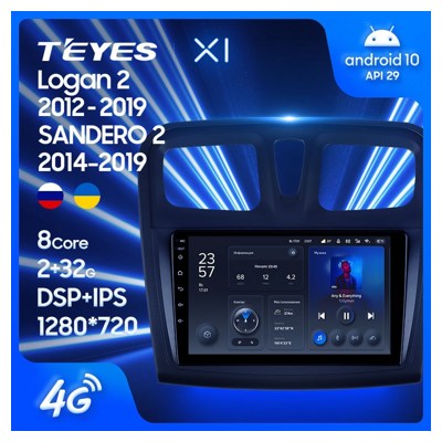 Штатная автомагнитола на Android TEYES X1 для Renault Logan 2 2012-2019, Sandero 2 2014-2019 (Версия F2) 2/32gb- фото2