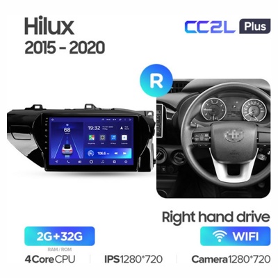 Штатная автомагнитола на Android TEYES CC2L Plus для Toyota Hilux Pick Up AN120 2015-2020 (Версия R) (Правый руль) 2/32gb